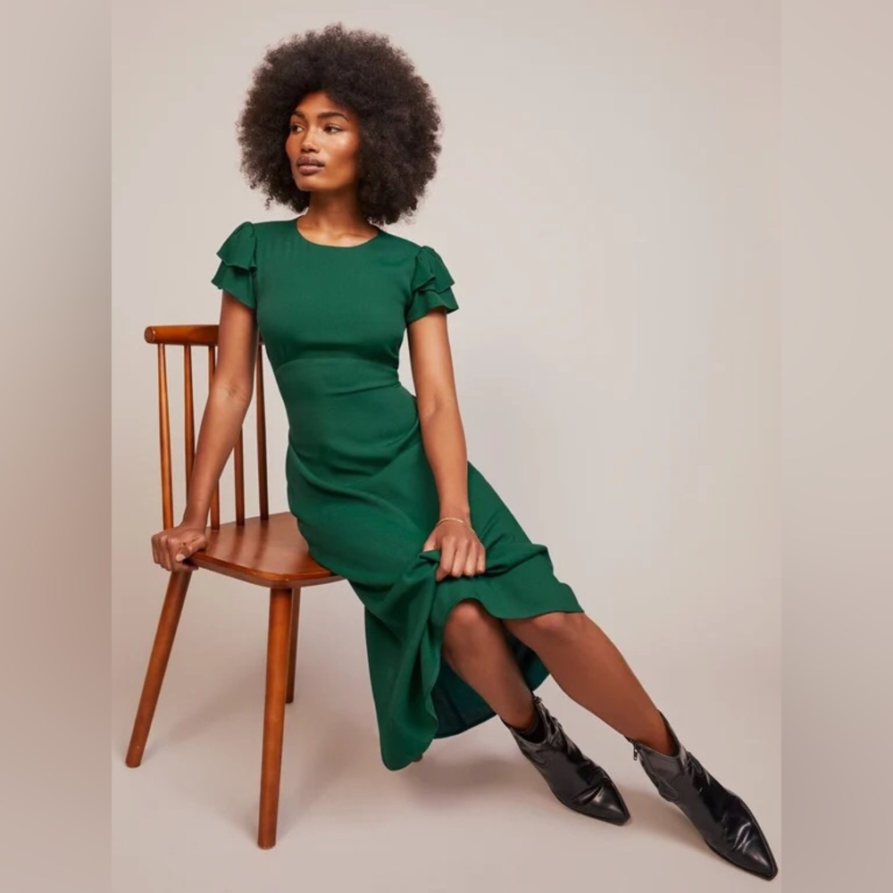 Reformation Romina Midi Dress, Emerald Green, Size 0